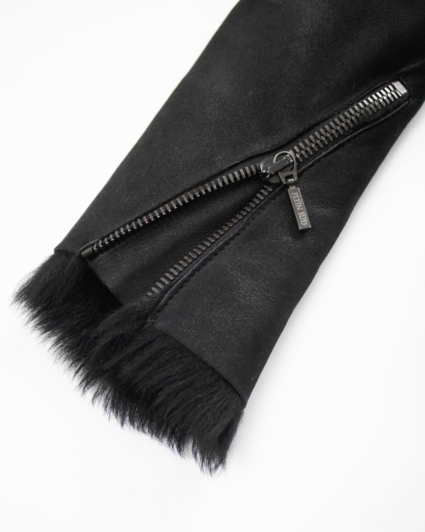 Vintage Plein Sud Black Leather Shearling Jacket / IT 40 (XS)