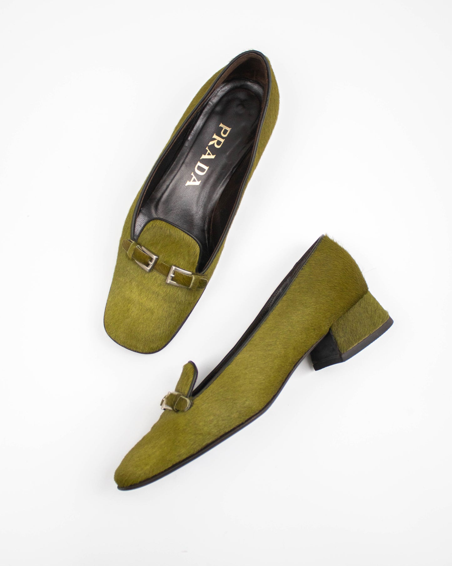 Vintage Prada 1990s Green Ponyhair Loafer Shoes / 35.5 (US 5.5)