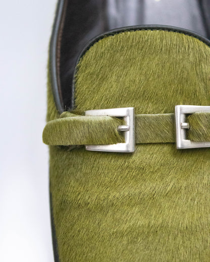 Vintage Prada 1990s Green Ponyhair Loafer Shoes / 35.5 (US 5.5)