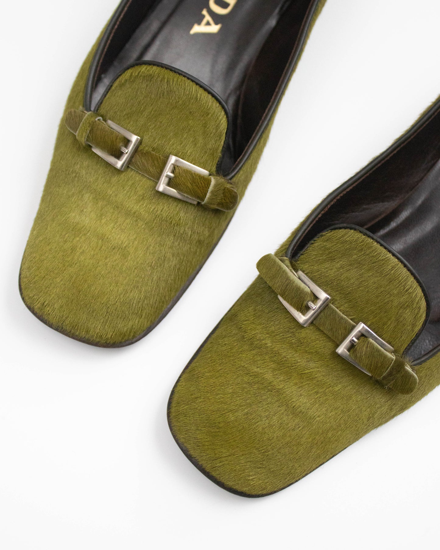 Vintage Prada 1990s Green Ponyhair Loafer Shoes / 35.5 (US 5.5)