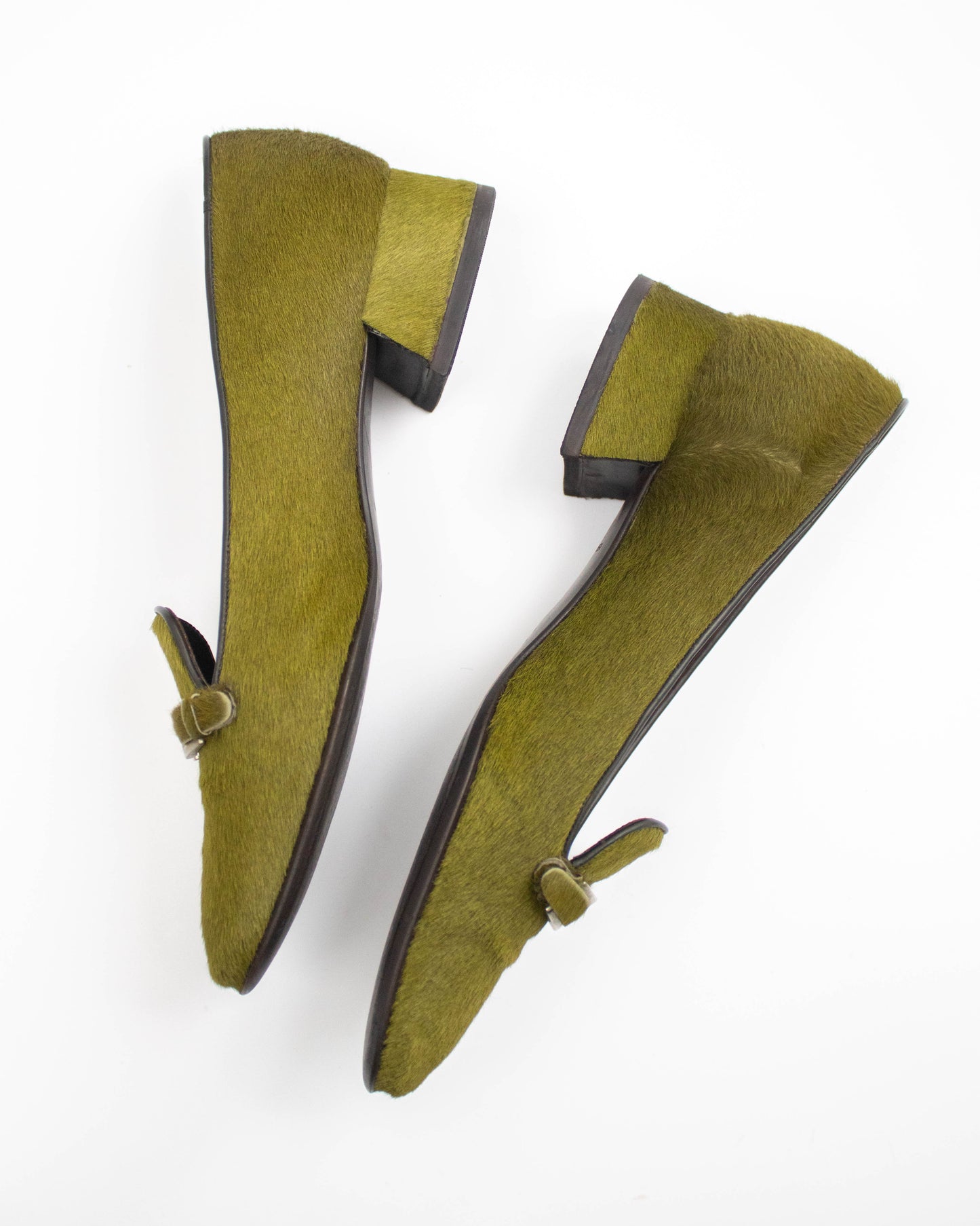 Vintage Prada 1990s Green Ponyhair Loafer Shoes / 35.5 (US 5.5)