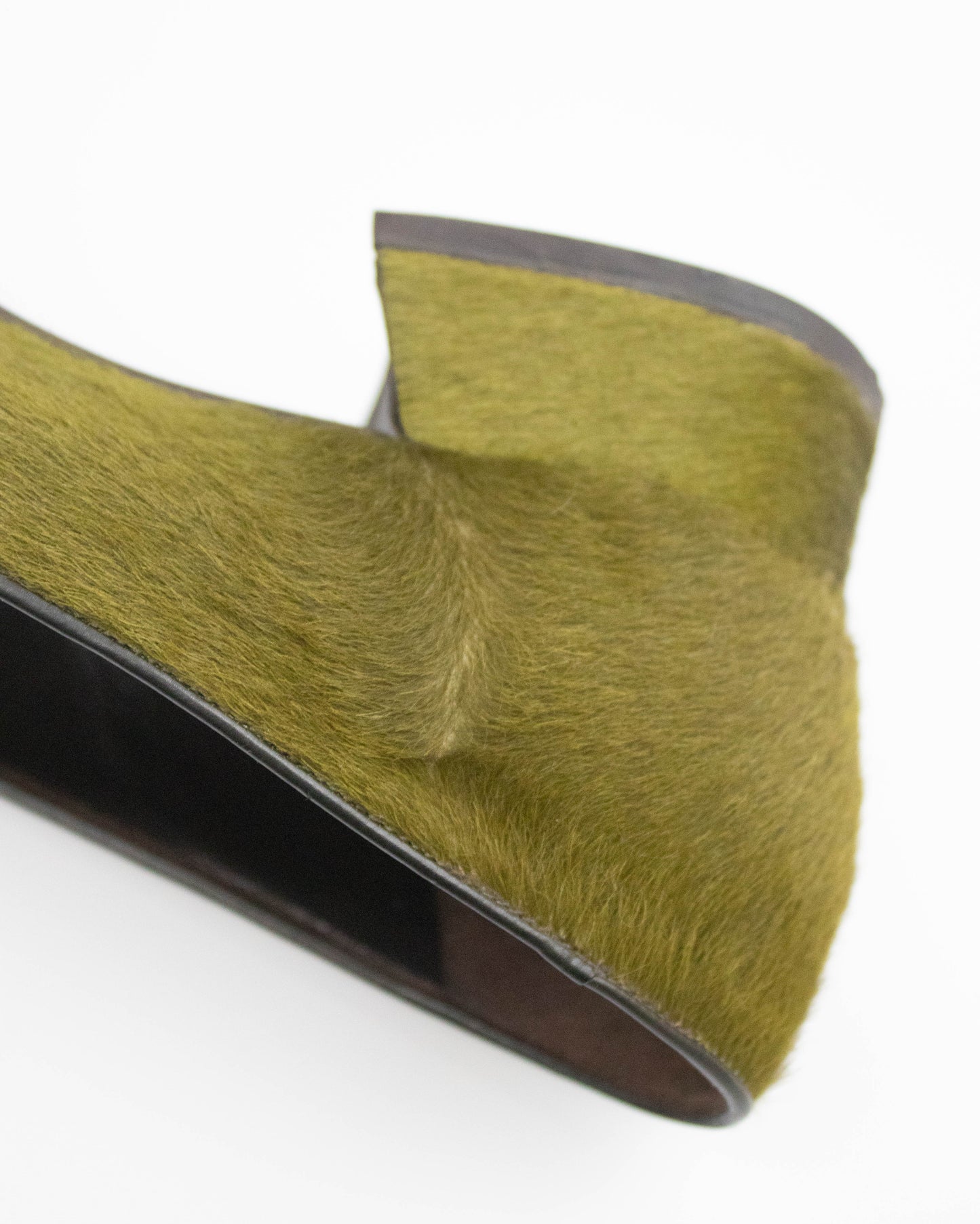 Vintage Prada 1990s Green Ponyhair Loafer Shoes / 35.5 (US 5.5)