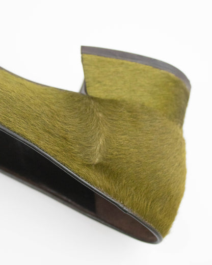 Vintage Prada 1990s Green Ponyhair Loafer Shoes / 35.5 (US 5.5)