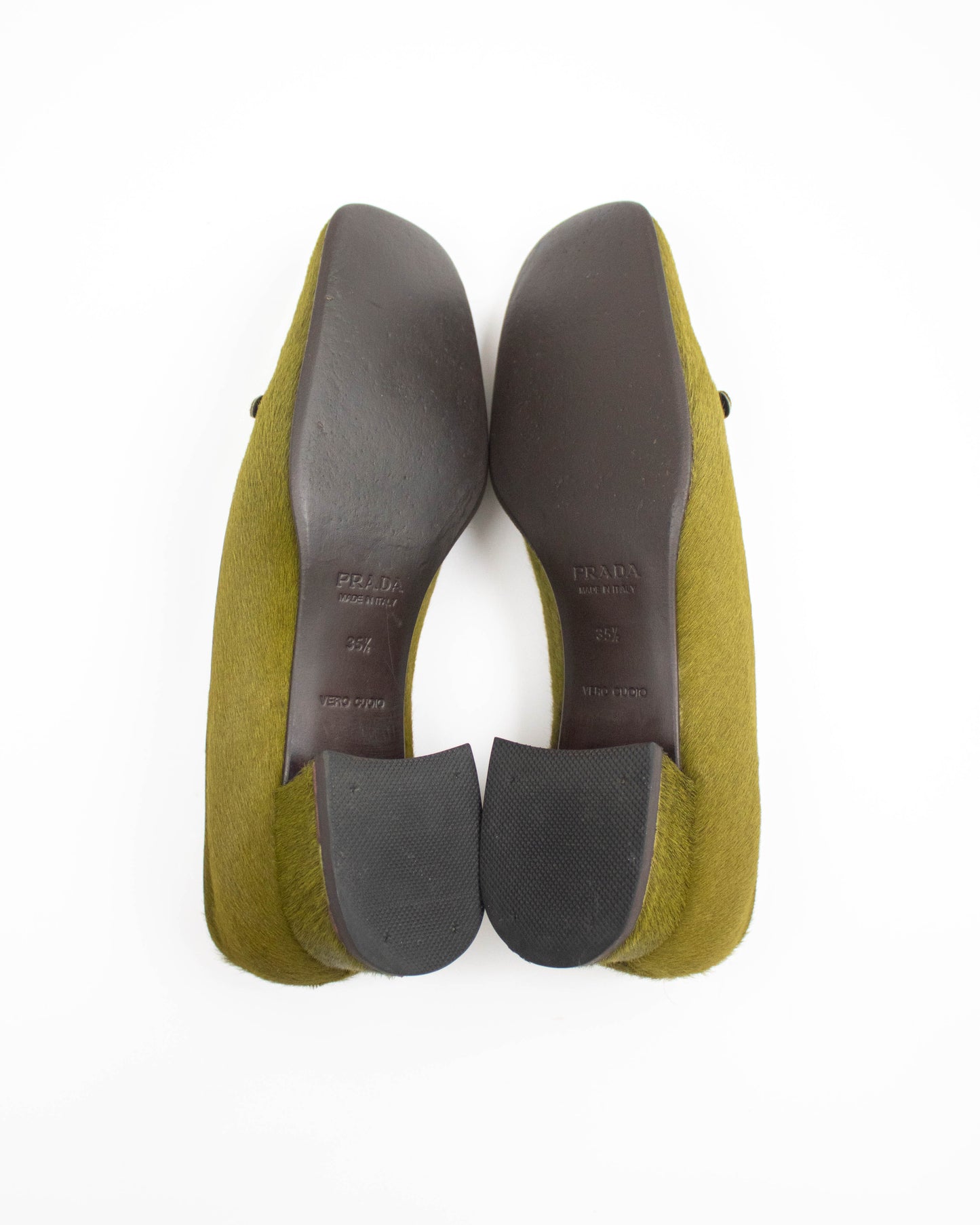 Vintage Prada 1990s Green Ponyhair Loafer Shoes / 35.5 (US 5.5)