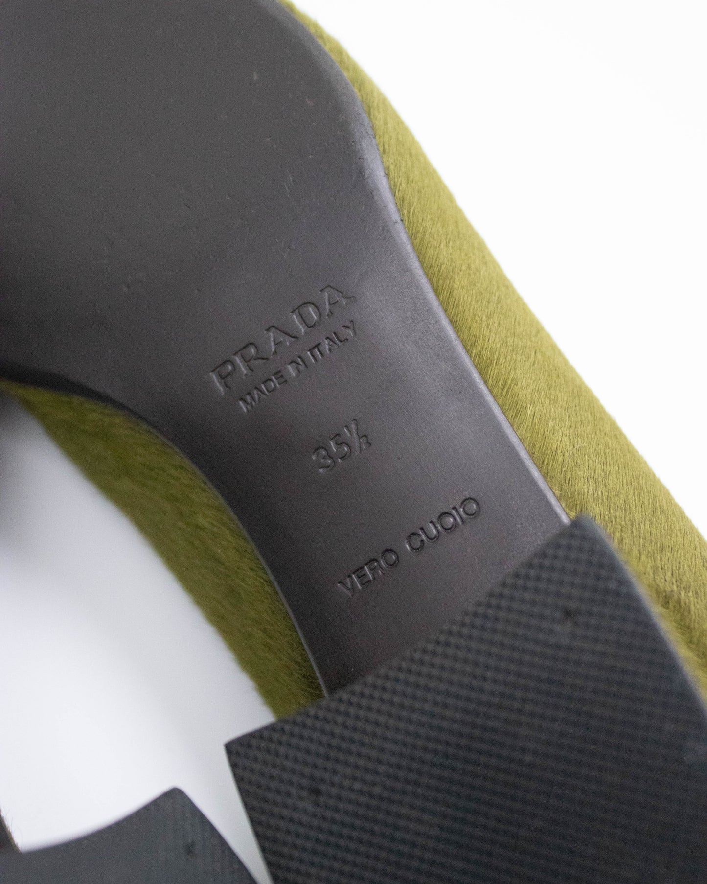 Vintage Prada 1990s Green Ponyhair Loafer Shoes / 35.5 (US 5.5)