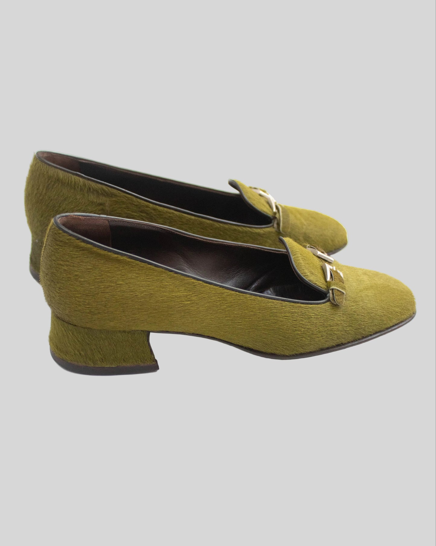 Vintage Prada 1990s Green Ponyhair Loafer Shoes / 35.5 (US 5.5)