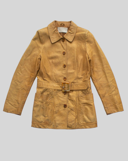 Vintage Prada 1996 Tan Leather Belted Jacket / XS