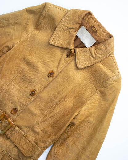 Vintage Prada 1996 Tan Leather Belted Jacket / XS