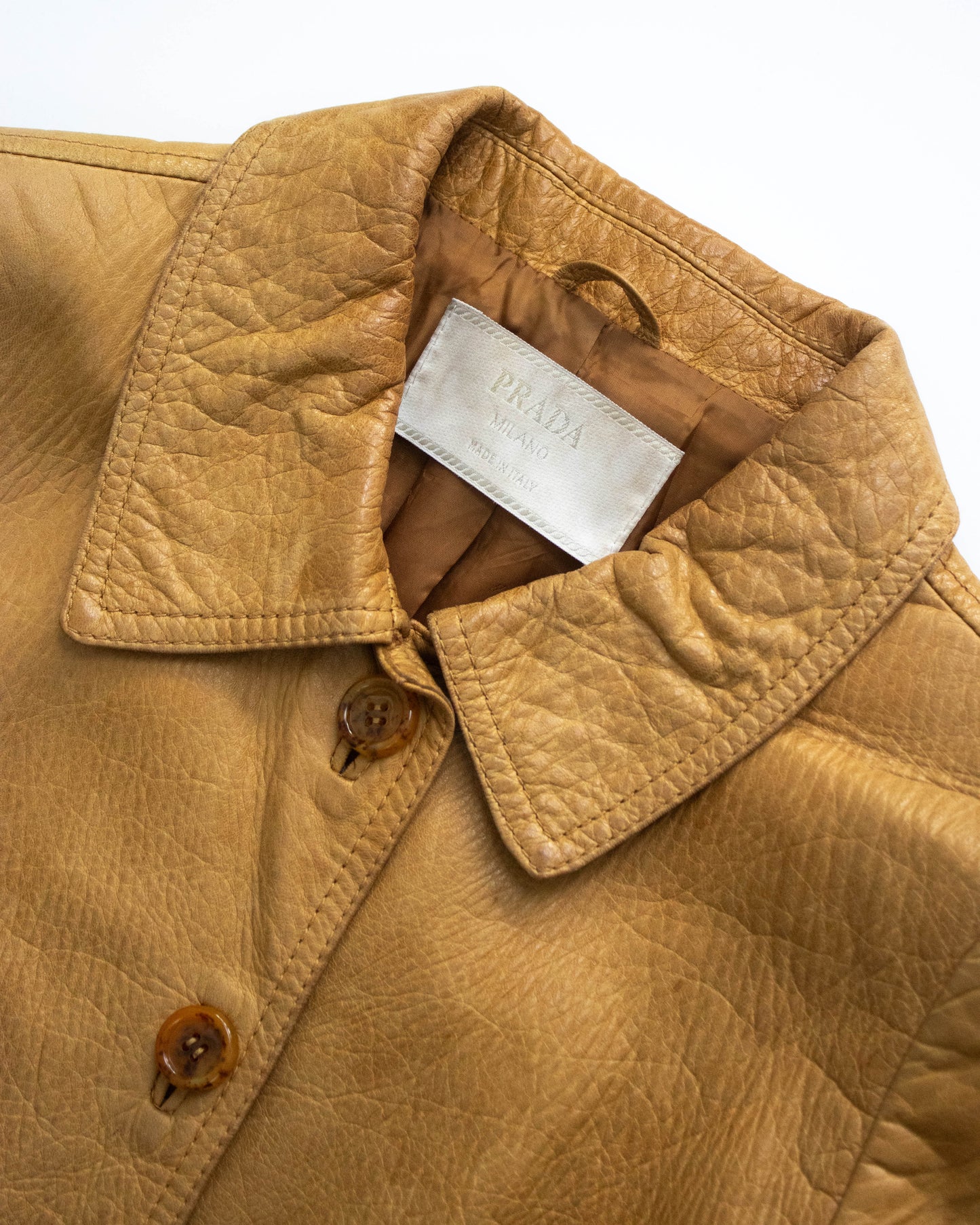 Vintage Prada 1996 Tan Leather Belted Jacket / XS