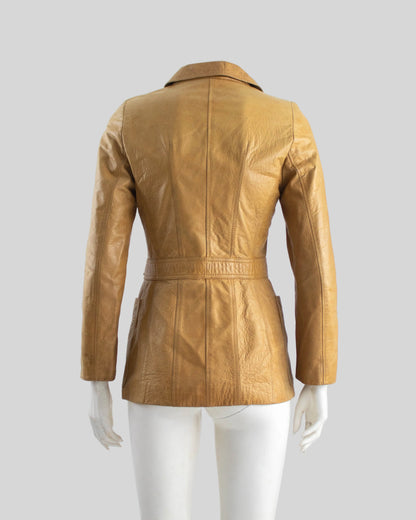 Vintage Prada 1996 Tan Leather Belted Jacket / XS
