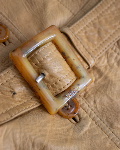 Vintage Prada 1996 Tan Leather Belted Jacket / XS