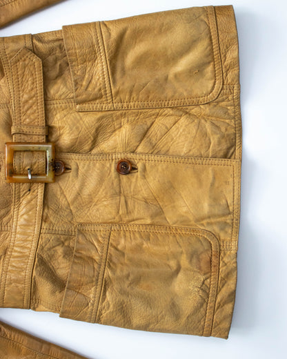 Vintage Prada 1996 Tan Leather Belted Jacket / XS