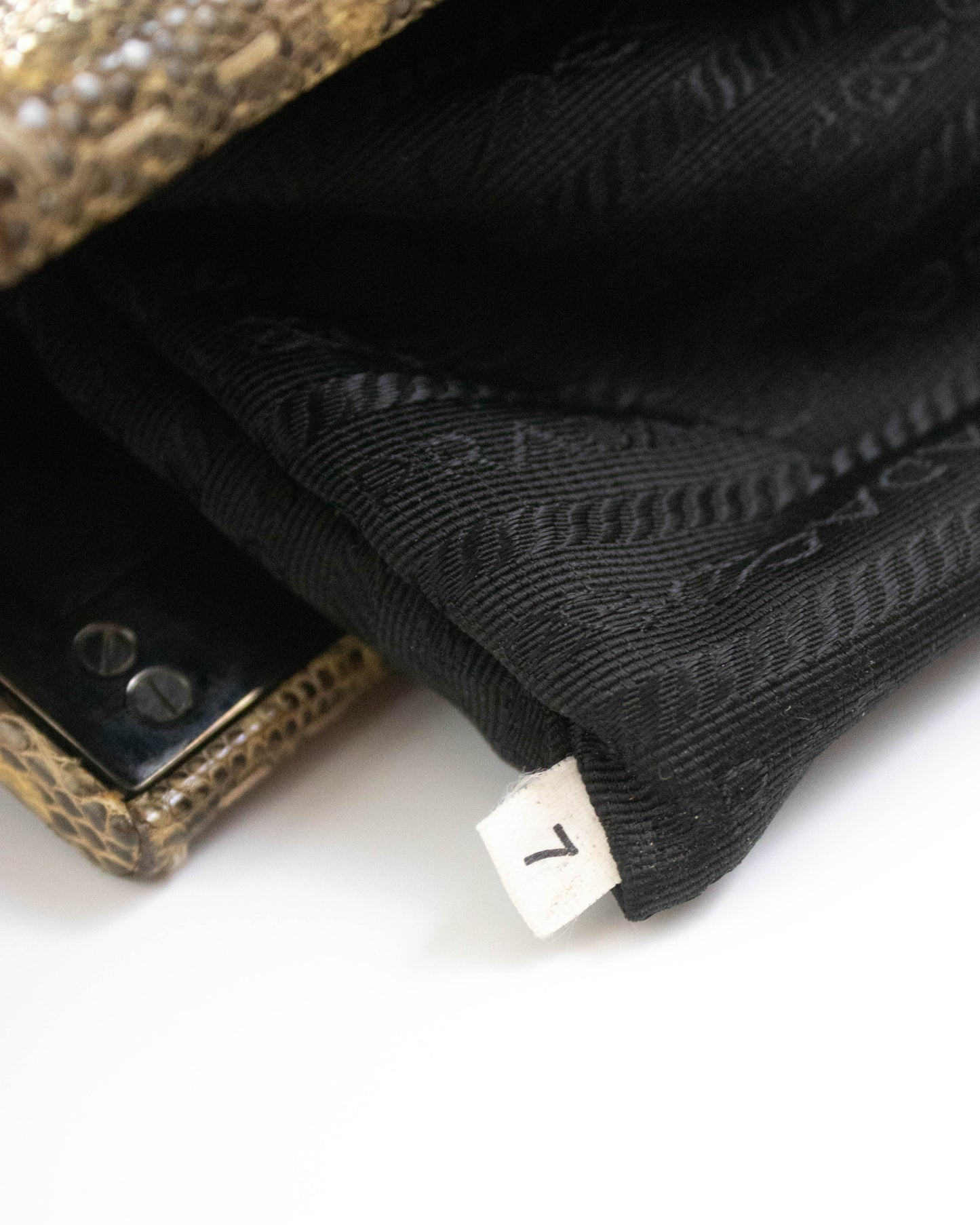 Vintage Prada Black Nylon Lizard Trim Shoulder Bag