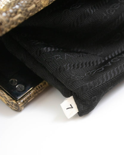 Vintage Prada Black Nylon Lizard Trim Shoulder Bag