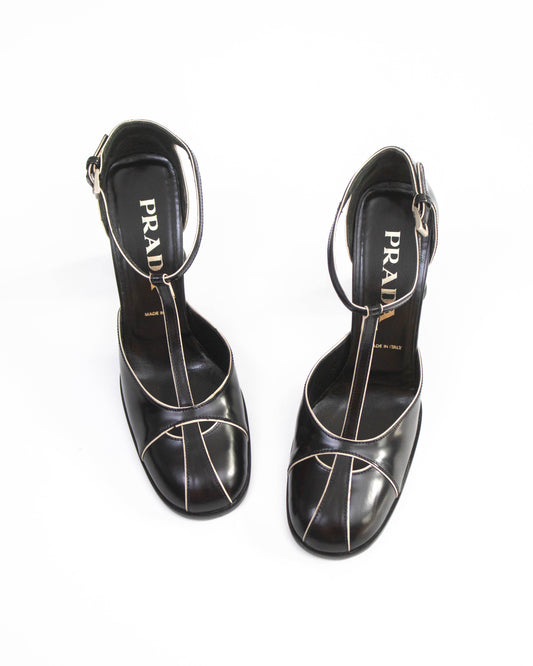 Vintage Prada Black T-strap Mary Jane 'Legally Blonde' Heels / 37.5 (US 7.5)