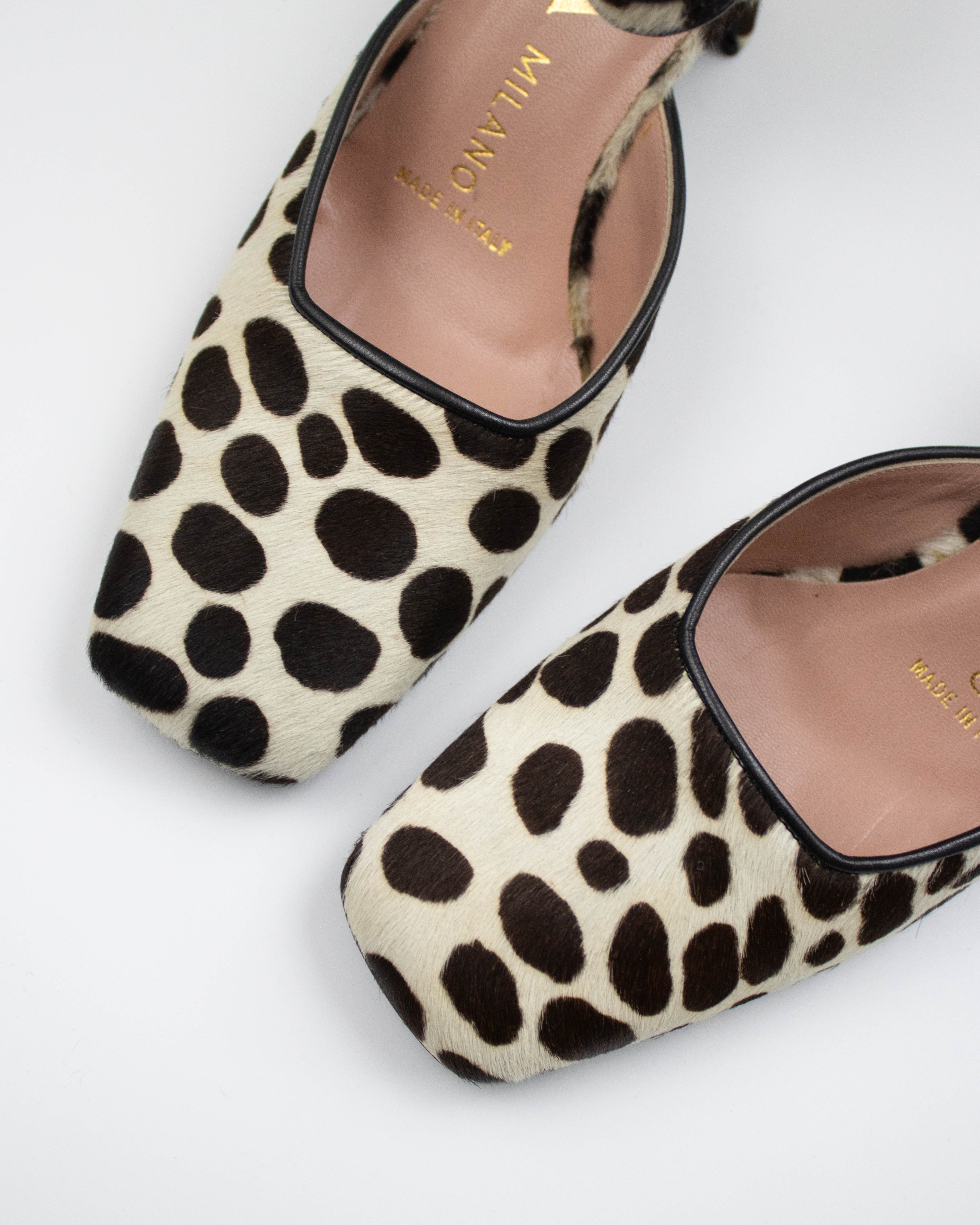 Vintage Prada F/W 1995 Dalmatian Print Ponyhair Mary Jane Heels