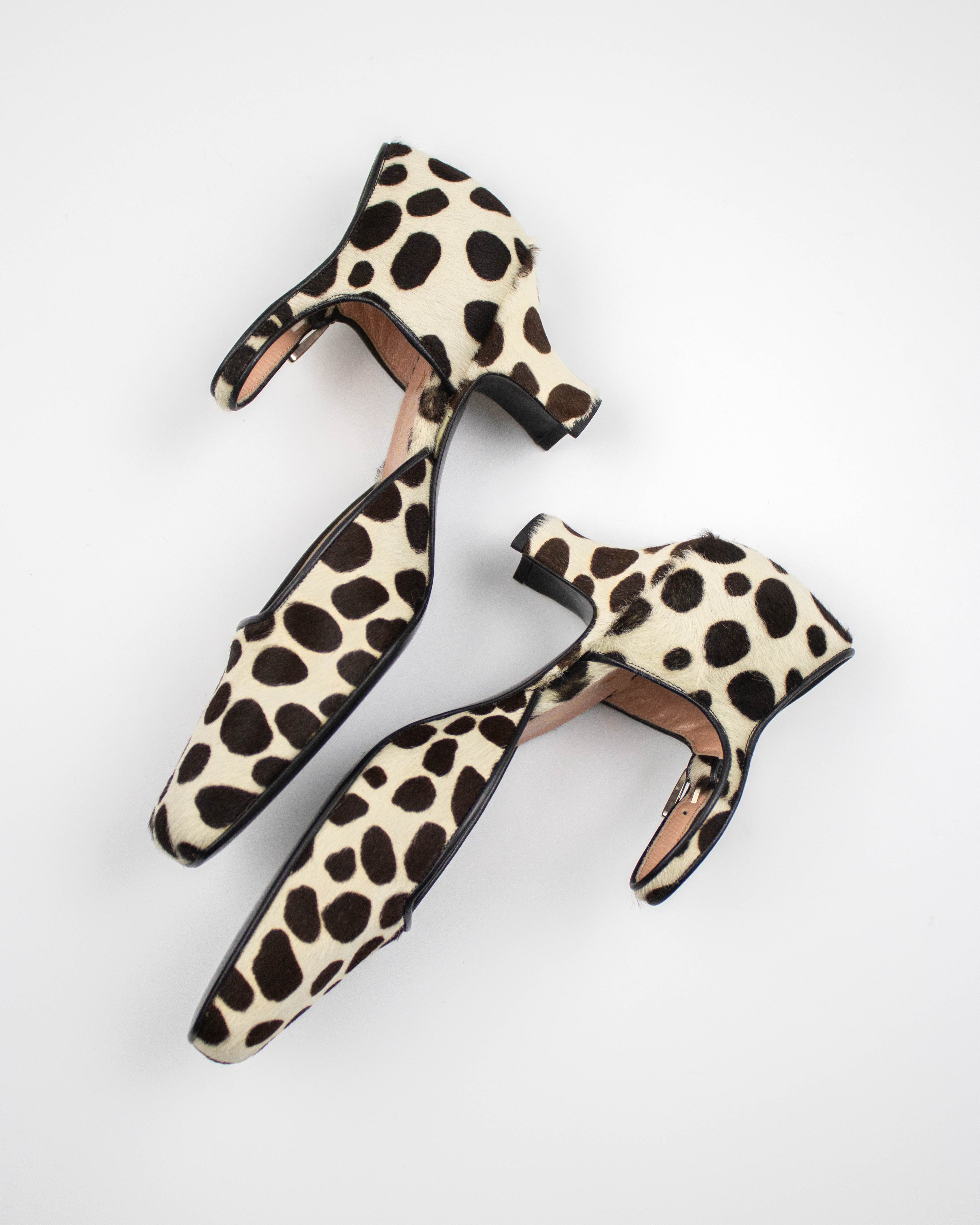Vintage Prada F/W 1995 Dalmatian Print Ponyhair Mary Jane Heels