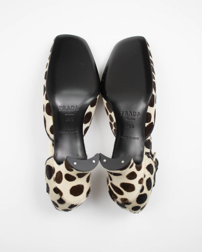 Vintage Prada F/W 1995 Dalmatian Print Ponyhair Mary Jane Heels / 36.5 (US 6.5)