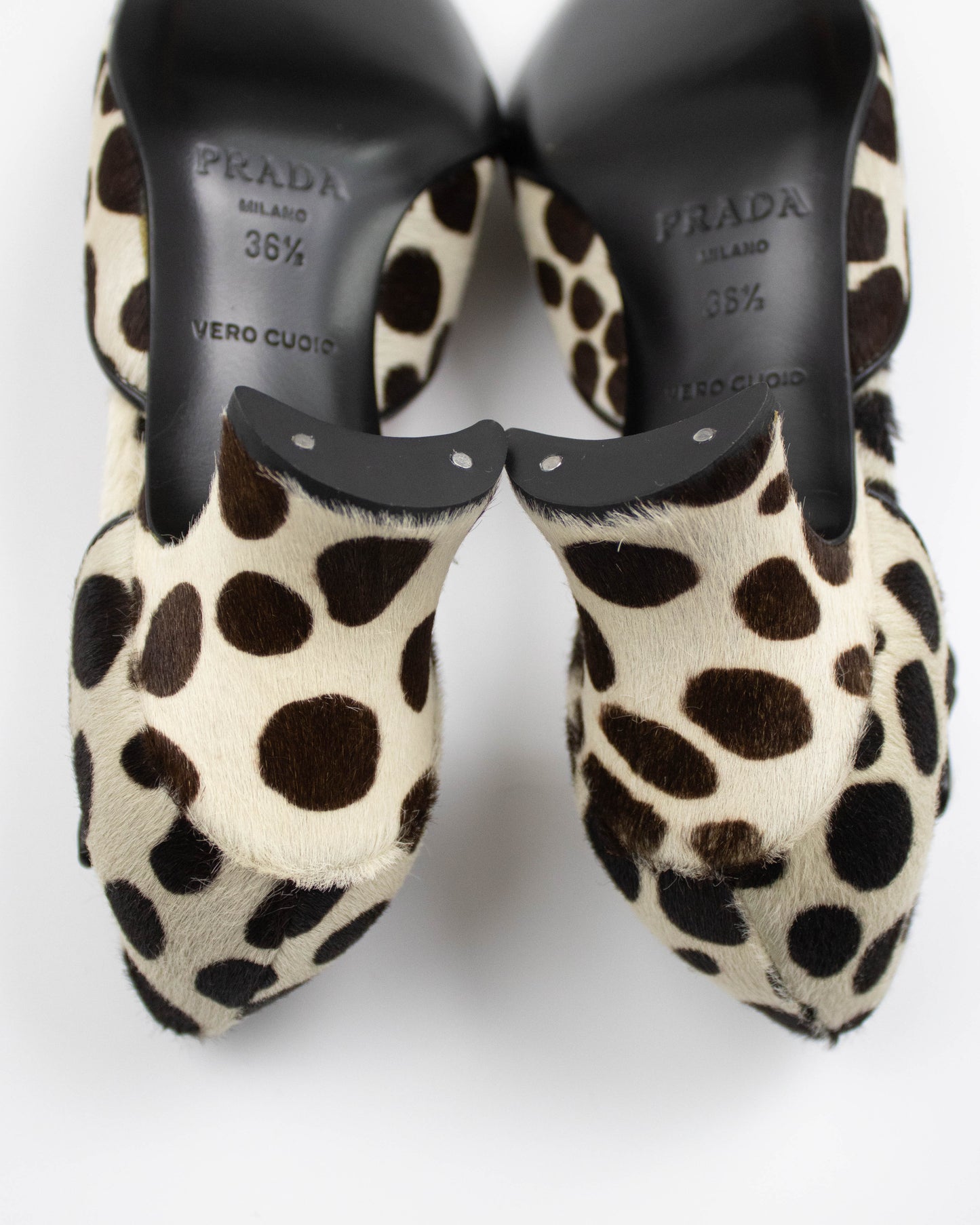 Vintage Prada F/W 1995 Dalmatian Print Ponyhair Mary Jane Heels / 36.5 (US 6.5)