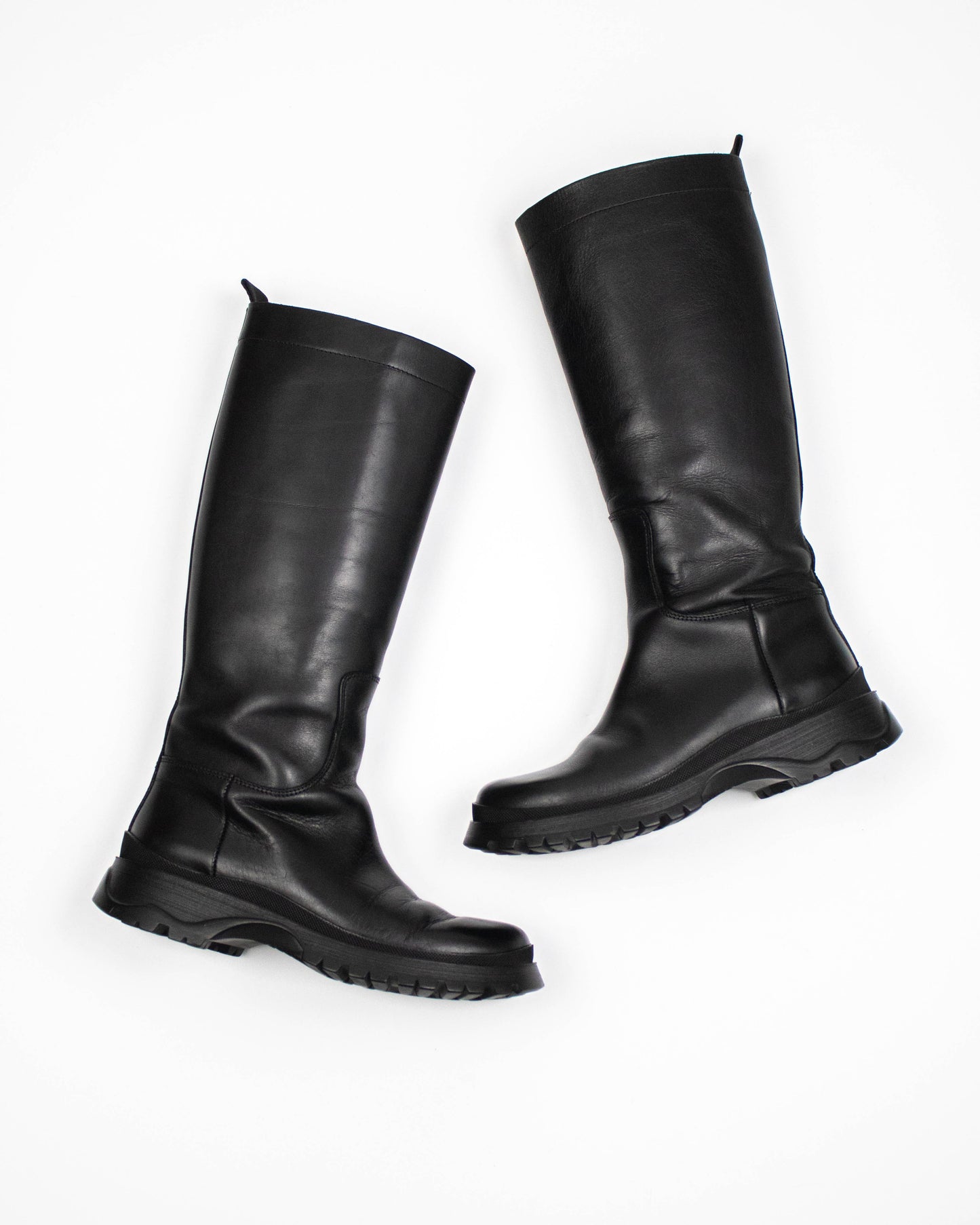 Prada 2004 Black Lug Sole Boots side view