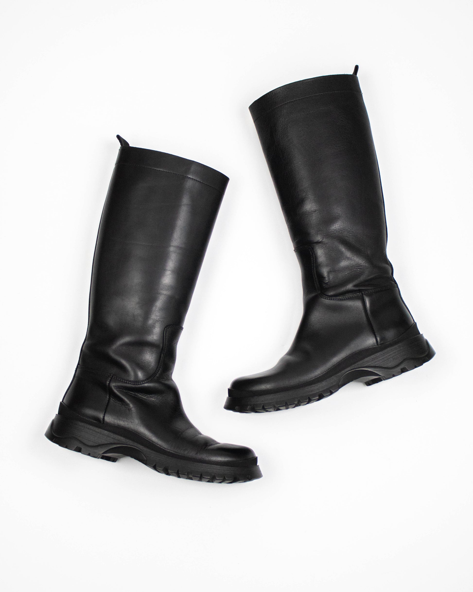 Prada 2004 Black Lug Sole Boots side view