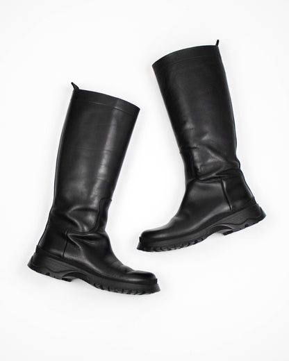 Prada 2004 Black Lug Sole Boots side view