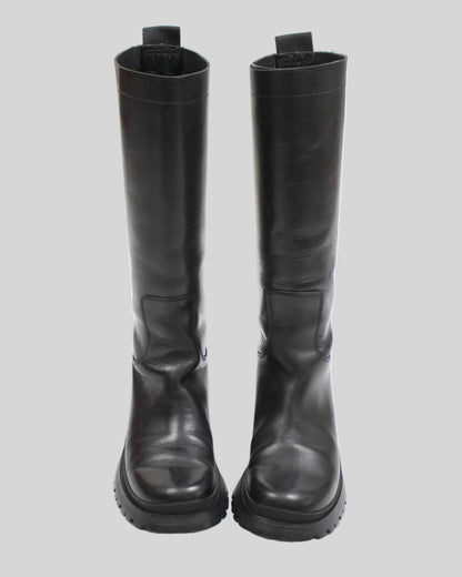 Prada 2004 Black Lug Sole Boots front view