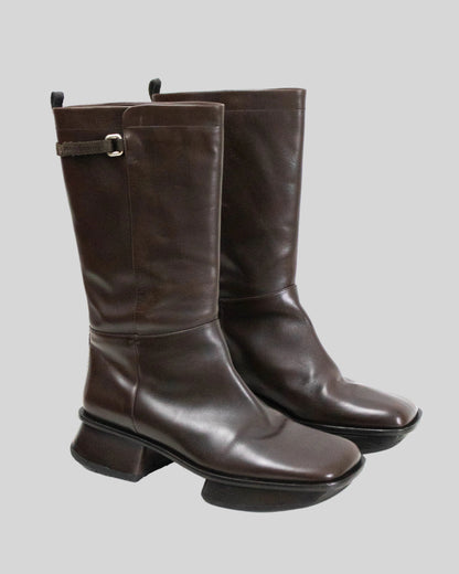 Vintage Prada S/S 1999 Brown Leather Split Sole Boots / 37.5 (US 7.5)