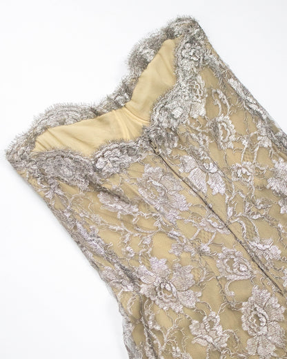 Vintage S/S 1992 Calvin Klein Collection Silver Lace Silk Runway Dress / XS-S