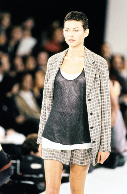 Vintage S/S 1994 Calvin Klein Collection Beige Plaid Runway Blazer Jacket / S