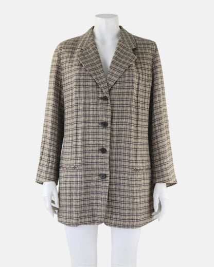 Vintage S/S 1994 Calvin Klein Collection Beige Plaid Runway Blazer Jacket / S