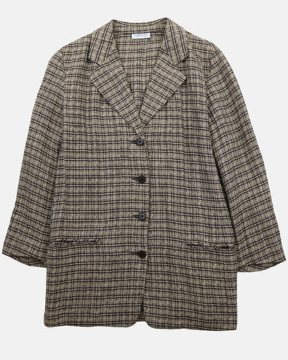 Vintage S/S 1994 Calvin Klein Collection Beige Plaid Runway Blazer Jacket / S