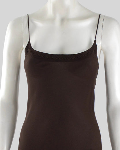 Vintage S/S 1994 Rifat Ozbek Brown Fishnet Dress Silk Maxi Slip Set / S-M