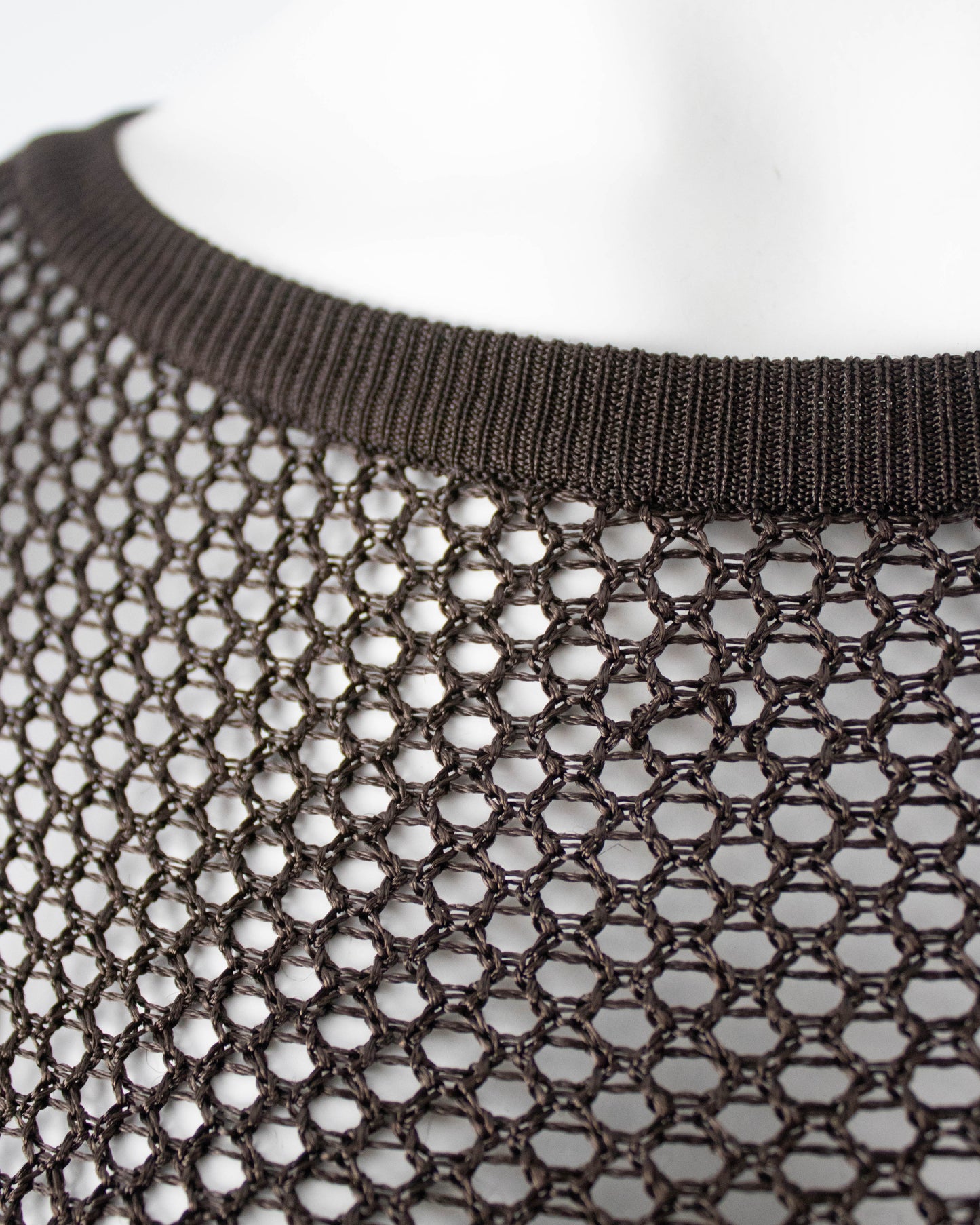 Vintage S/S 1994 Rifat Ozbek Brown Fishnet Dress Silk Maxi Slip Set / S-M