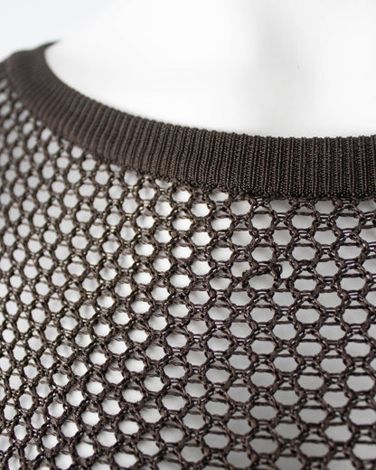 Vintage S/S 1994 Rifat Ozbek Brown Fishnet Dress Silk Maxi Slip Set / S-M