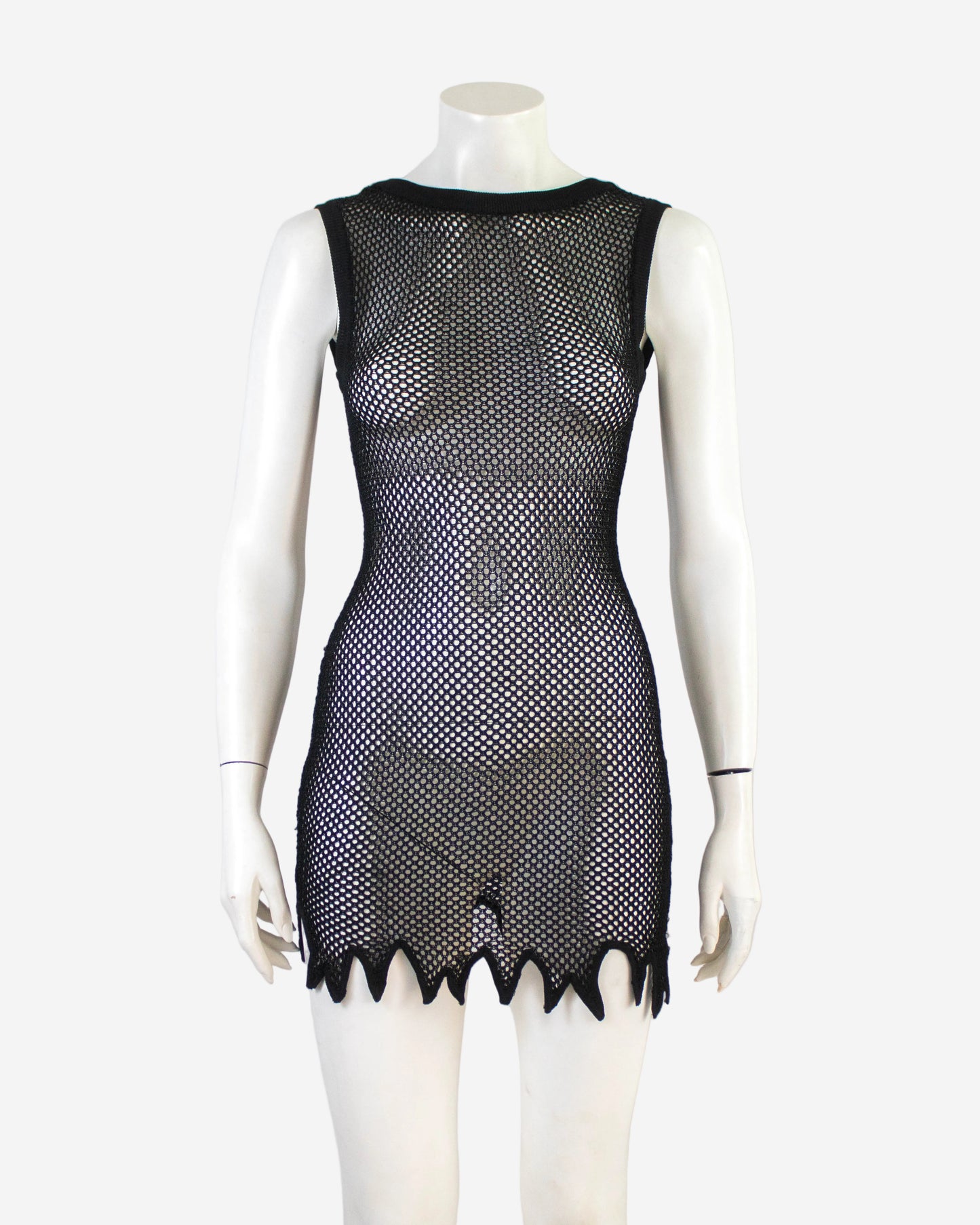 Vintage S/S 1994 Rifat Ozbek Runway Spiky Mesh Mini Dress / S