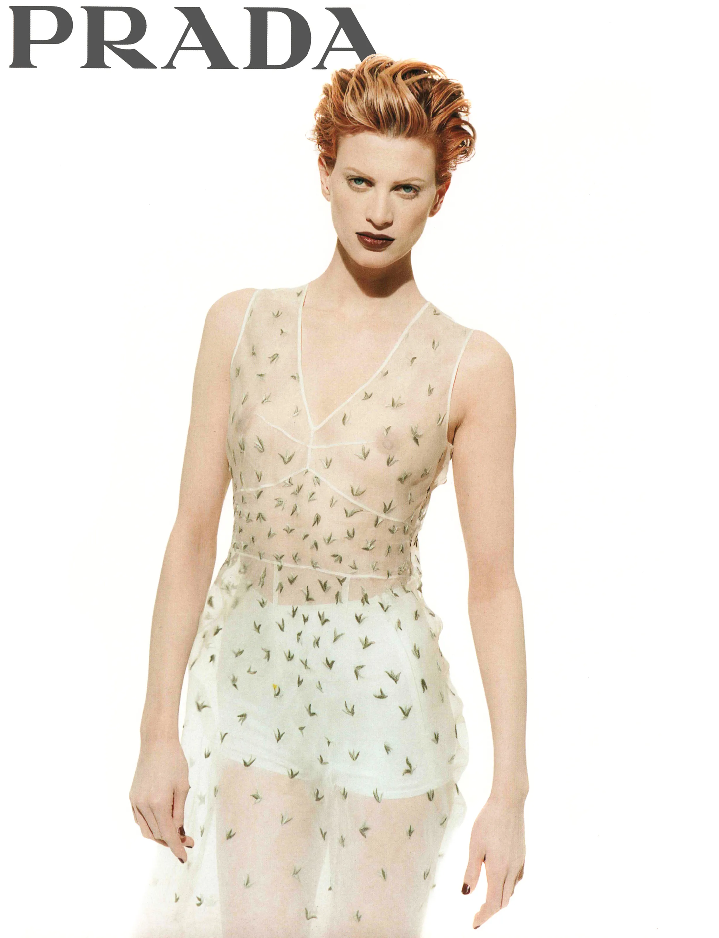 Vintage S/S 1995 Prada Sheer Embroidered Runway Dress / IT 42 (S)