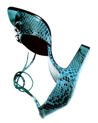 Vintage S/S 1996 Gucci Snakeskin Print Ankle Wrap Sandals / 37 (US 7)