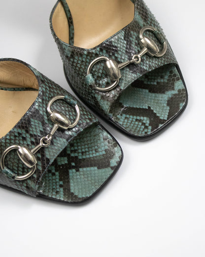 Vintage S/S 1996 Gucci Snakeskin Print Ankle Wrap Sandals / 37 (US 7)