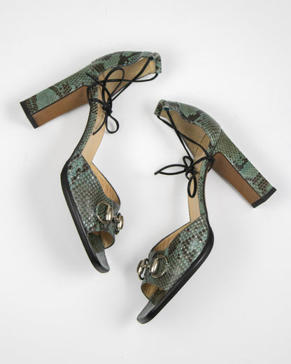 Vintage S/S 1996 Gucci Snakeskin Print Ankle Wrap Sandals / 37 (US 7)