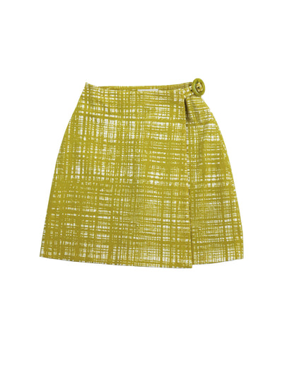 Vintage S/S 1996 Prada 'Ugly Chic' Acid Yellow Tweed Print Runway Skirt / XS