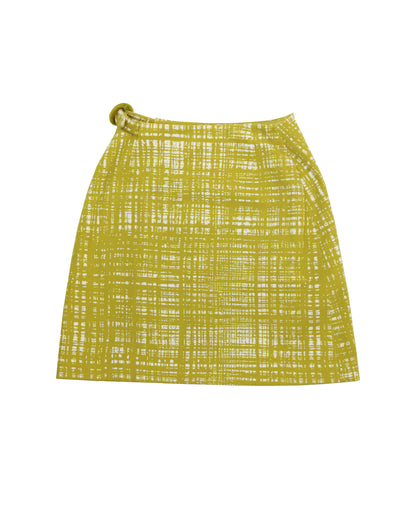Vintage S/S 1996 Prada 'Ugly Chic' Acid Yellow Tweed Print Runway Skirt / XS