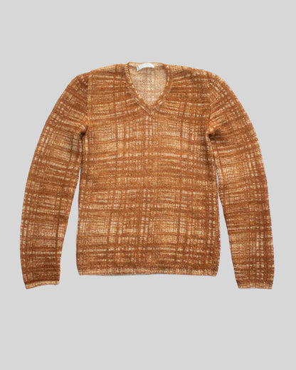 Prada S/S 1996 tweed print sweater flat lay view