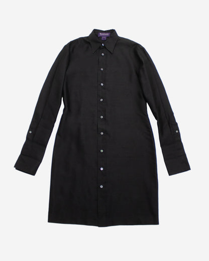 Vintage S/S 1996 Ralph Lauren Collection Black Raw Silk Shirt Dress / S