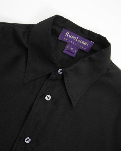 Vintage S/S 1996 Ralph Lauren Collection Black Raw Silk Shirt Dress / S
