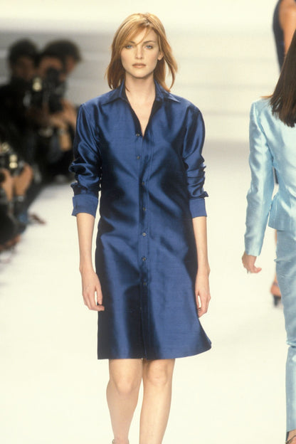 Vintage S/S 1996 Ralph Lauren Collection Black Raw Silk Shirt Dress / S