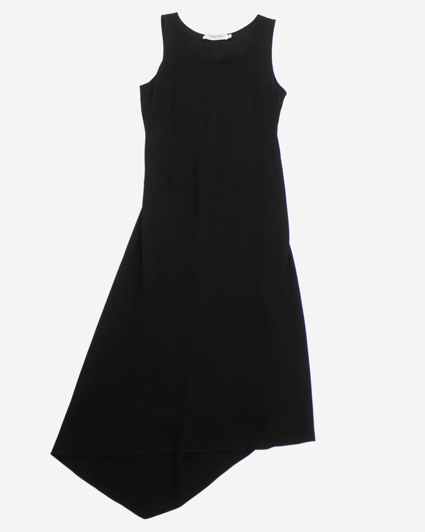 Vintage S/S 1997 Calvin Klein Collection Black Asymmetric Hem Dress / XS-S