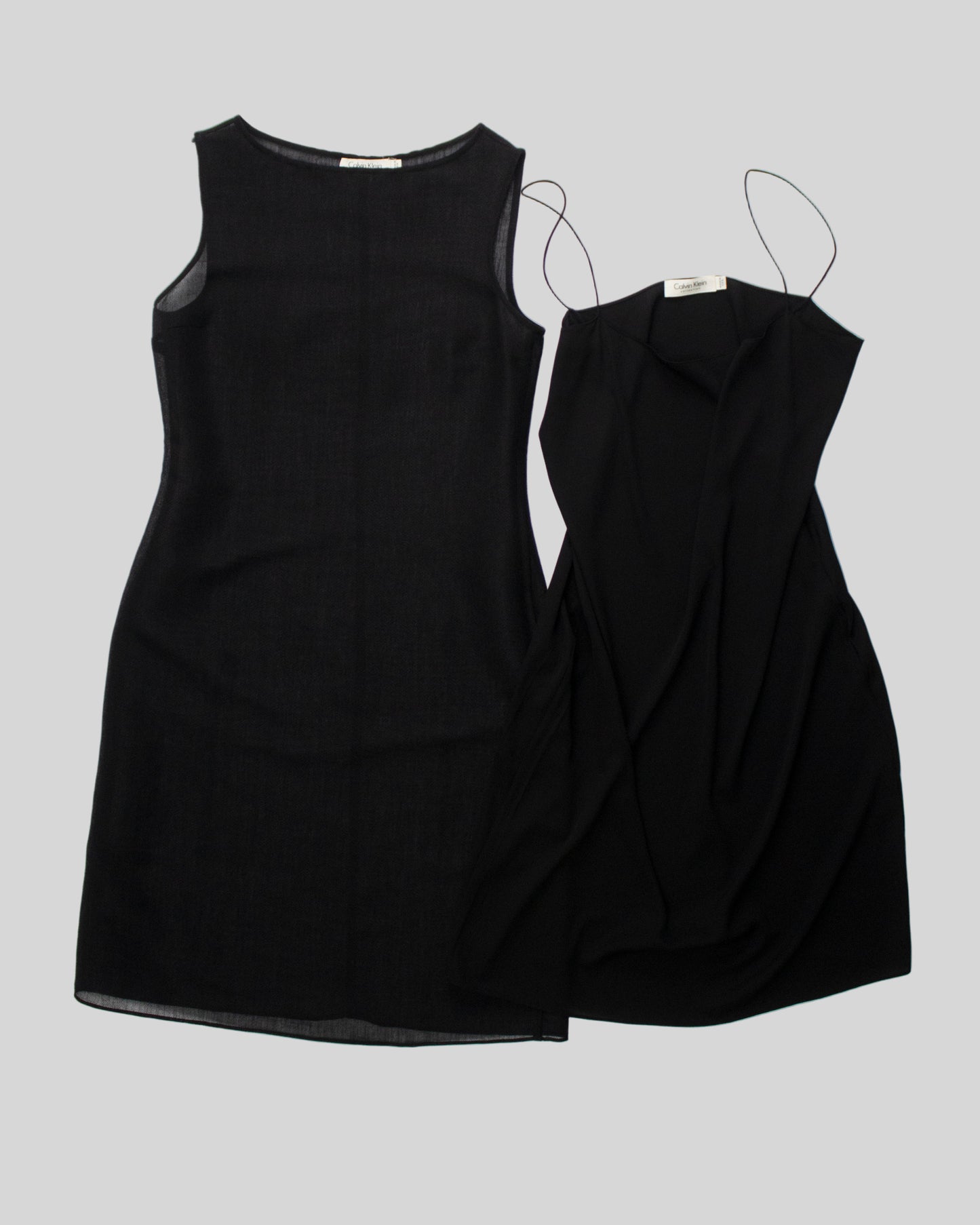 Vintage S/S 1997 Calvin Klein Collection Sheer Black Wool Nylon Dress + Slip / 4 (XS)