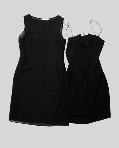 Vintage S/S 1997 Calvin Klein Collection Sheer Black Wool Nylon Dress + Slip / 4 (XS)