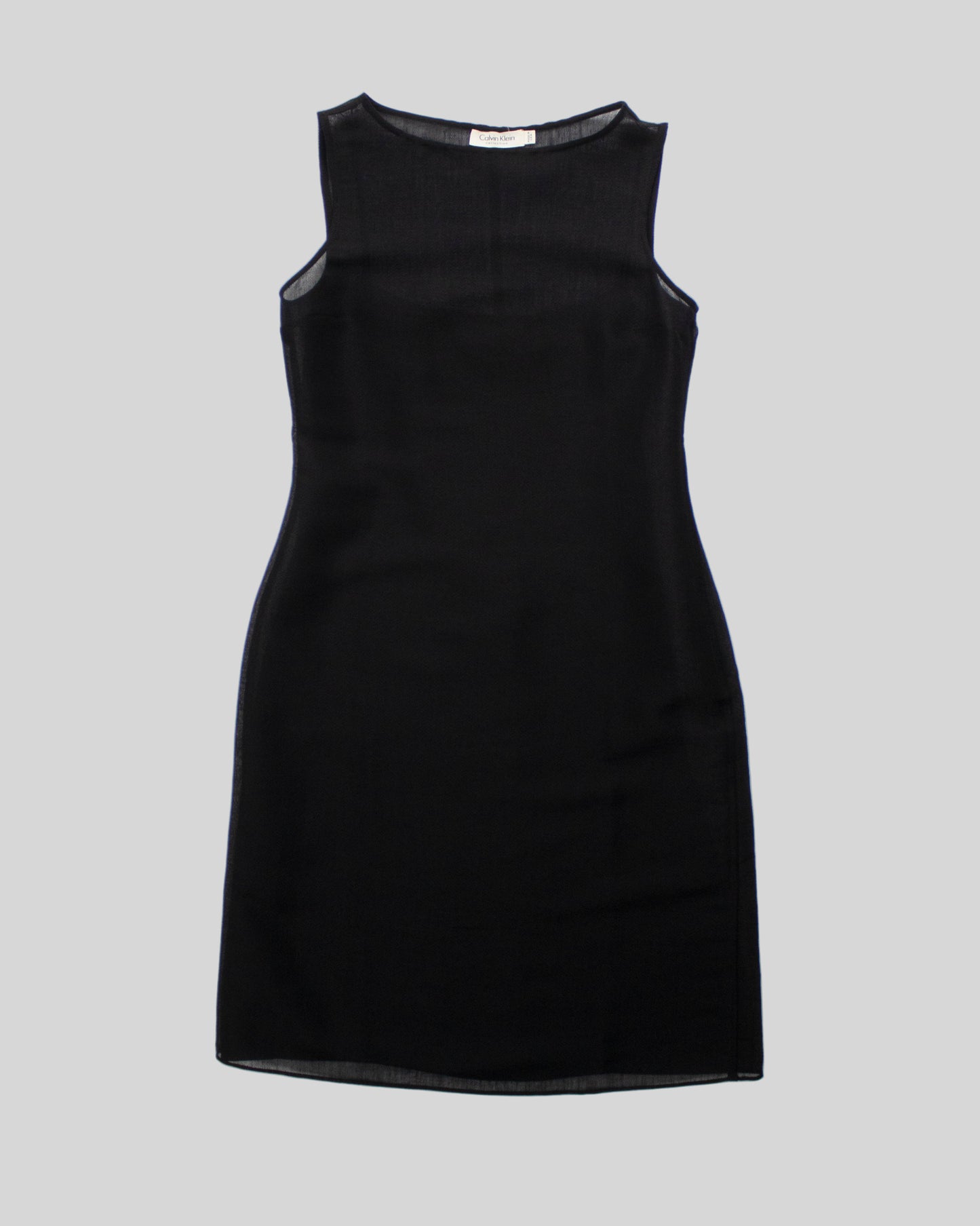 Vintage S/S 1997 Calvin Klein Collection Sheer Black Wool Nylon Dress + Slip / 4 (XS)